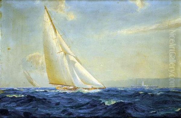 Steam And Sail, Off The Coast, A Racing Yacht In Full Sail - view 1