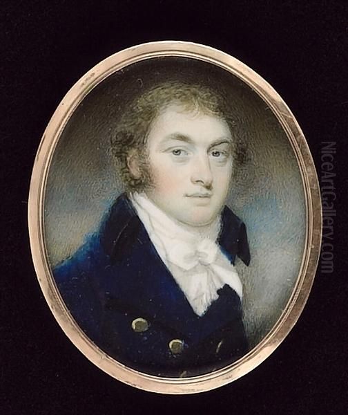A Gentleman Having Curling Auburn Hair And Wearing Blue Coat, White Waistcoat And Tied Cravat - view 1