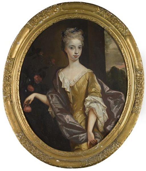 Portrait Of A Lady, Half-length, Wearing A Gold Dress With A Mauve Mantle - view 1
