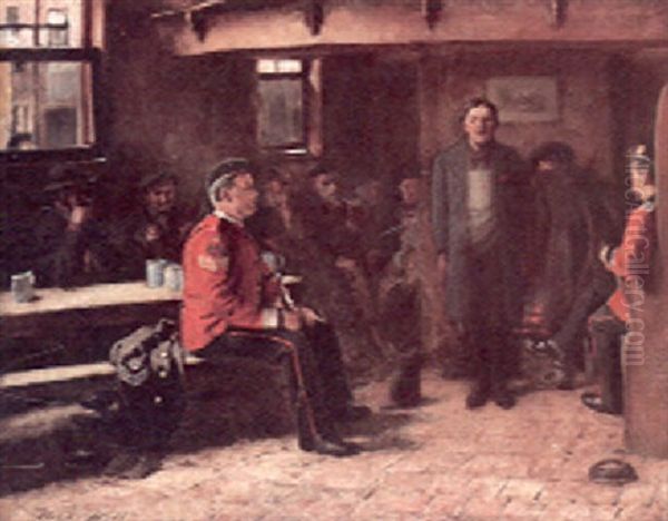 A Tavern Interior With Two British Officers Questioning A Young Man - view 1