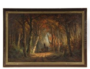 Woodcutter's Wagon In New Hampshire Autumn Woods by Edward Hill