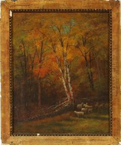 Autumn Landscape With Sheep by Edward Hill