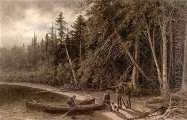 Fishermen At A Wooded Shoreline - view 1