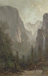 Riders Leaving The Yosemite Valley With El Capitan And Bridalveil Falls Beyond by Thomas Hill