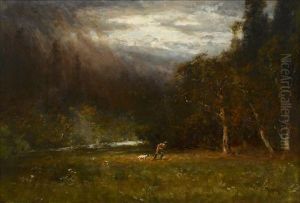 Hunter And His Dog In A Clearing by Thomas Hill