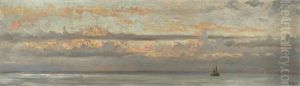 Boat On Calm Seas At Dusk by Thomas Hill