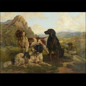 Three English Setters In A California Landscape by Thomas Hill