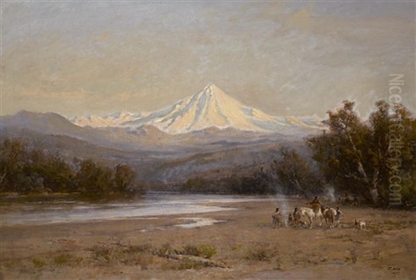 Indians With Mount Shasta In The Distance - view 1