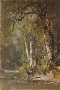 Deer By A Stream by Thomas Hill