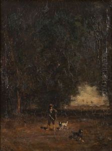 Hunter And Dogs In A Landscape by Thomas Hill