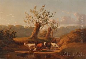Riverbed Landscape/driving The Cows To Water by Thomas Hill