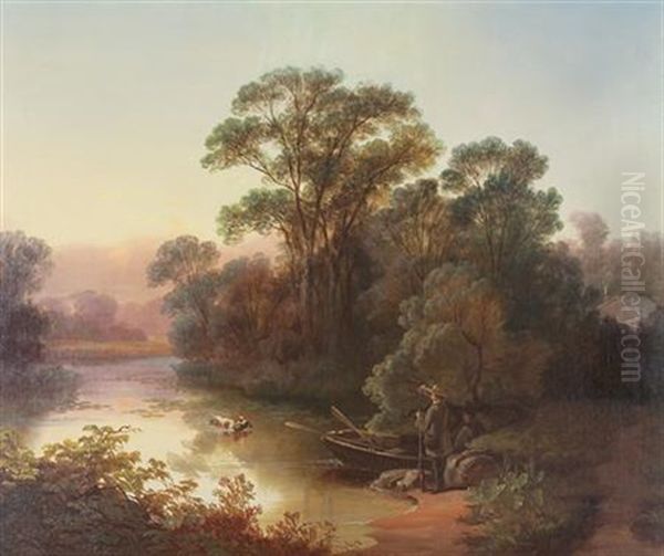 River Scene With Hunters - view 1