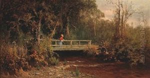 Fishing From The Bridge, Lagunitas Creek by Thomas Hill