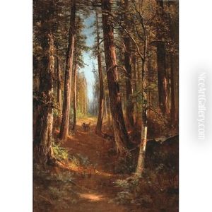 A Wooded Landscape With A Red Fox by Thomas Hill