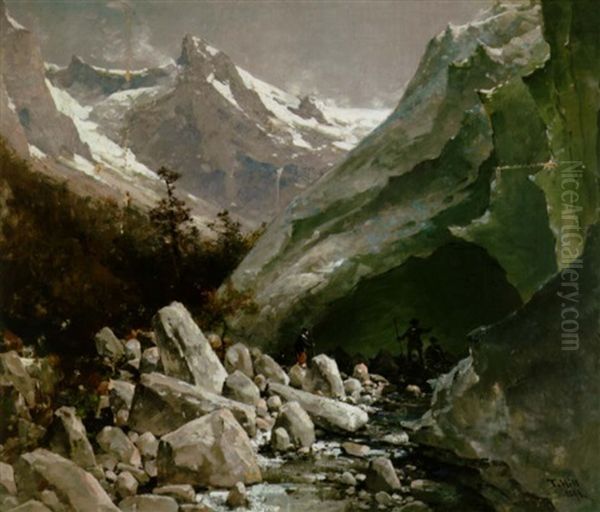 Figures At The Base Of An Alaskan Glacier - view 1