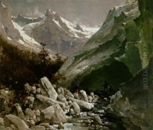 Figures At The Base Of An Alaskan Glacier