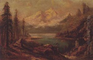 Rider On Horseback And Two Figures In View Of Mt. Shasta From Castle Lake by Thomas Hill