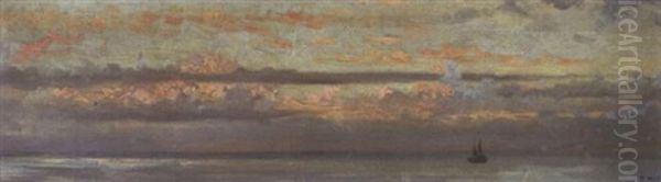 A Boat On Calm Seas At Dusk - view 1