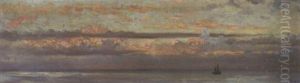 A Boat On Calm Seas At Dusk by Thomas Hill