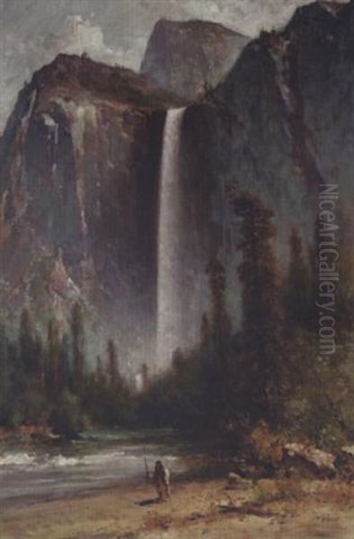 A Native American At Bridal Veil Falls, Yosemite - view 1