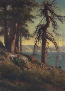 Lake Tahoe (a Man With An Oar Sitting On A Bluff)