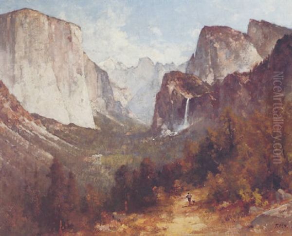 A View Of Yosemite Valley With A Figure And His Dog - view 1