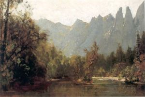 Cathedral Spires From Along The Merced, Yosemite Valley by Thomas Hill