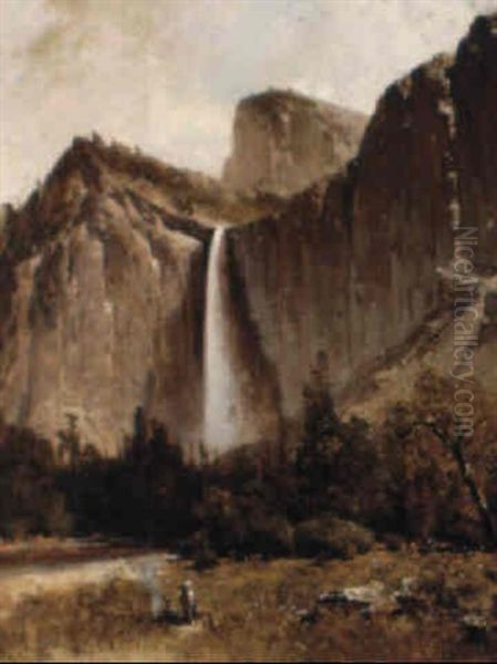 Indians Beside The Merced, Bridal Veil Falls - view 1