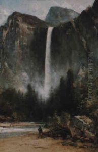 Indian Fisherman By A Sunlit Waterfall by Thomas Hill