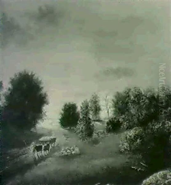Farmer With An Ox-drawn Cart In A Country Landscape - view 1