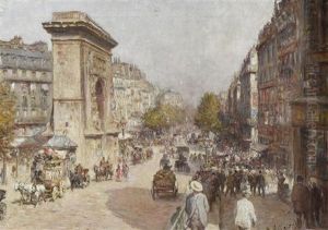 Le Boulevard De Bonne-nouvelle Et La Porte Saint-denis Par Un Apres-midi Ensoleille by Anatole Eugene Hillairet