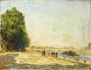 Soleil Couchant Sur Le Pont De La Concorde by Anatole Eugene Hillairet