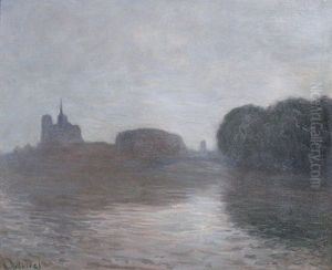 Paris, La Seine Et Notre-dame Dans La Brume by Anatole Eugene Hillairet