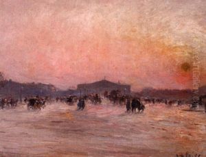 La Place De La Concorde Et L'assemblee Nationale Sous La Neige by Anatole Eugene Hillairet