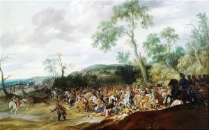 Schlachtengetummel In Weiter Hugeliger Landschaft by Pauwels van Hillegaert