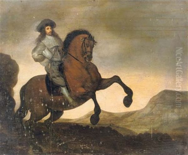 A Portrait Of A Gentleman On A Rearing Horse In A Landscape - view 1