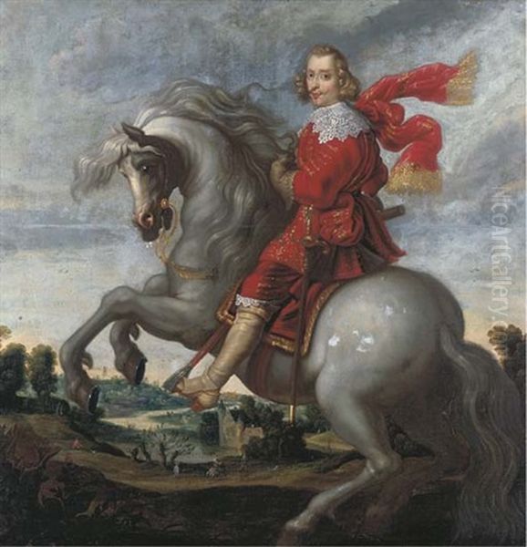 An Equestrian Portrait Of The Cardinal-infante Ferdinand, An Extensive River Landscape Beyond - view 1
