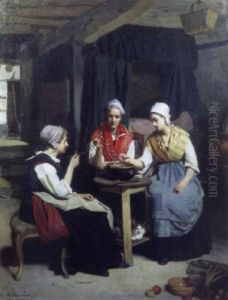 Scene D'interieur Avec Trois Paysannes Scene D'interieur Avec Trois Paysannes