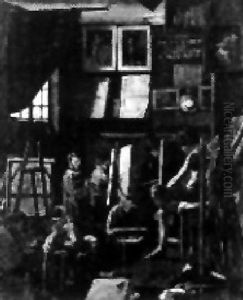 Scene D'atelier A L'ecole Des Beaux-arts by Eugene Ernest Hillemacher