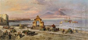 Hafen Santa Lucia In Neapel by Heinrich Hiller