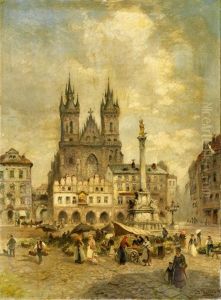 Prag. Markttag Auf Dem Altstadter Ring Mit Blick Zur Teynkirche by Heinrich Hiller