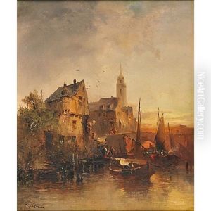 Harbor Scene by Heinrich Hiller