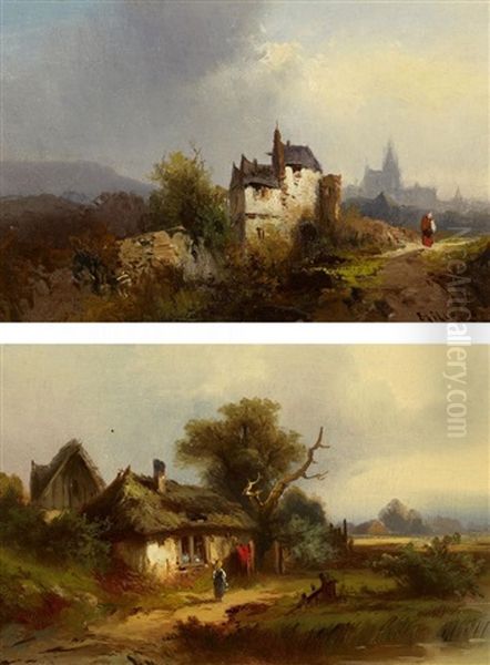 Zwei Gemalde: Landschaften Mit Gehoften (pair) - view 1