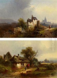 Zwei Gemalde: Landschaften Mit Gehoften (pair) by Heinrich Hiller