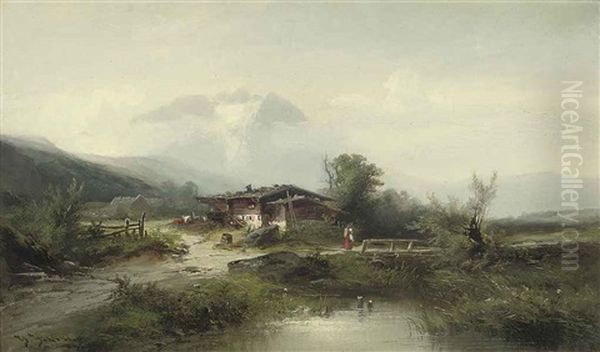 A Figure Before An Alpine Chalet - view 1