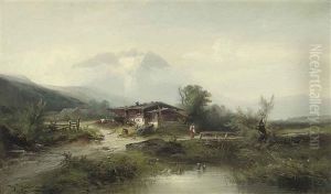 A Figure Before An Alpine Chalet A Figure Before An Alpine Chalet