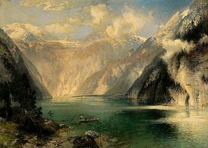 Sonnentag Am Konigssee Mit Ubersetzendem Boot by Heinrich Hiller