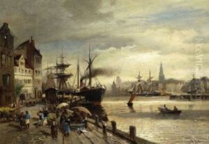 Hafenszene In Kopenhagen by Heinrich Hiller