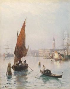 Auf Dem Wasser Vor Venedig. Gondeln, Fischerboote Und Segelschiffe by Heinrich Hiller