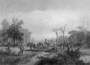 Forster Und Arbeiter Mit Pferdewagen Am Waldrand